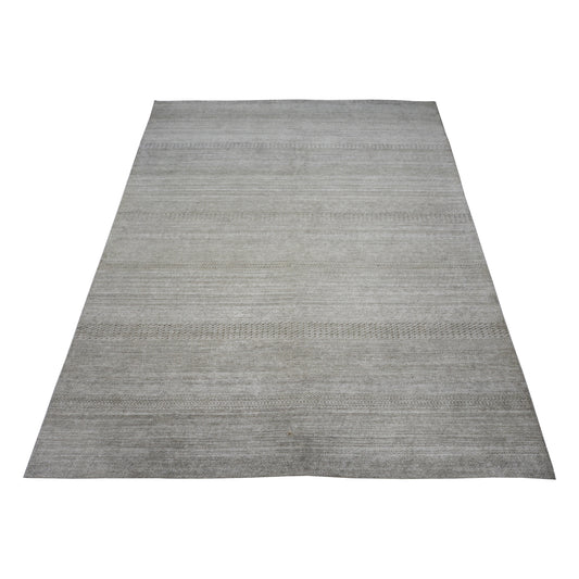 Modern Grass Beige and Grey Silk and Wool Handknotted 7.11x9.8Ft 240x235Cms Area Rug