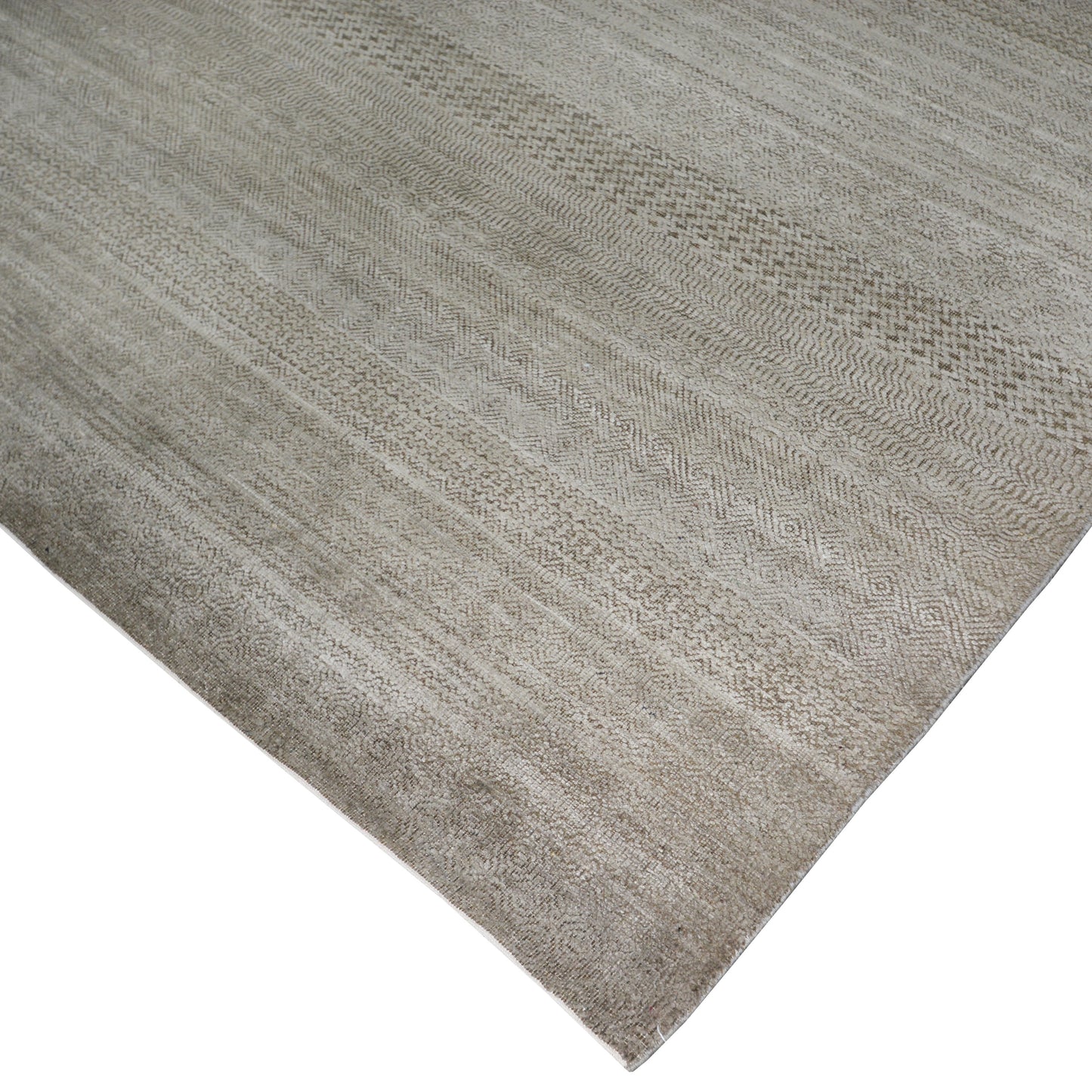 Modern Grass Beige and Grey Silk and Wool Handknotted 7.11x9.8Ft 240x235Cms Area Rug