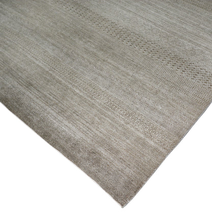 Modern Grass Beige and Grey Silk and Wool Handknotted 7.11x9.8Ft 240x235Cms Area Rug