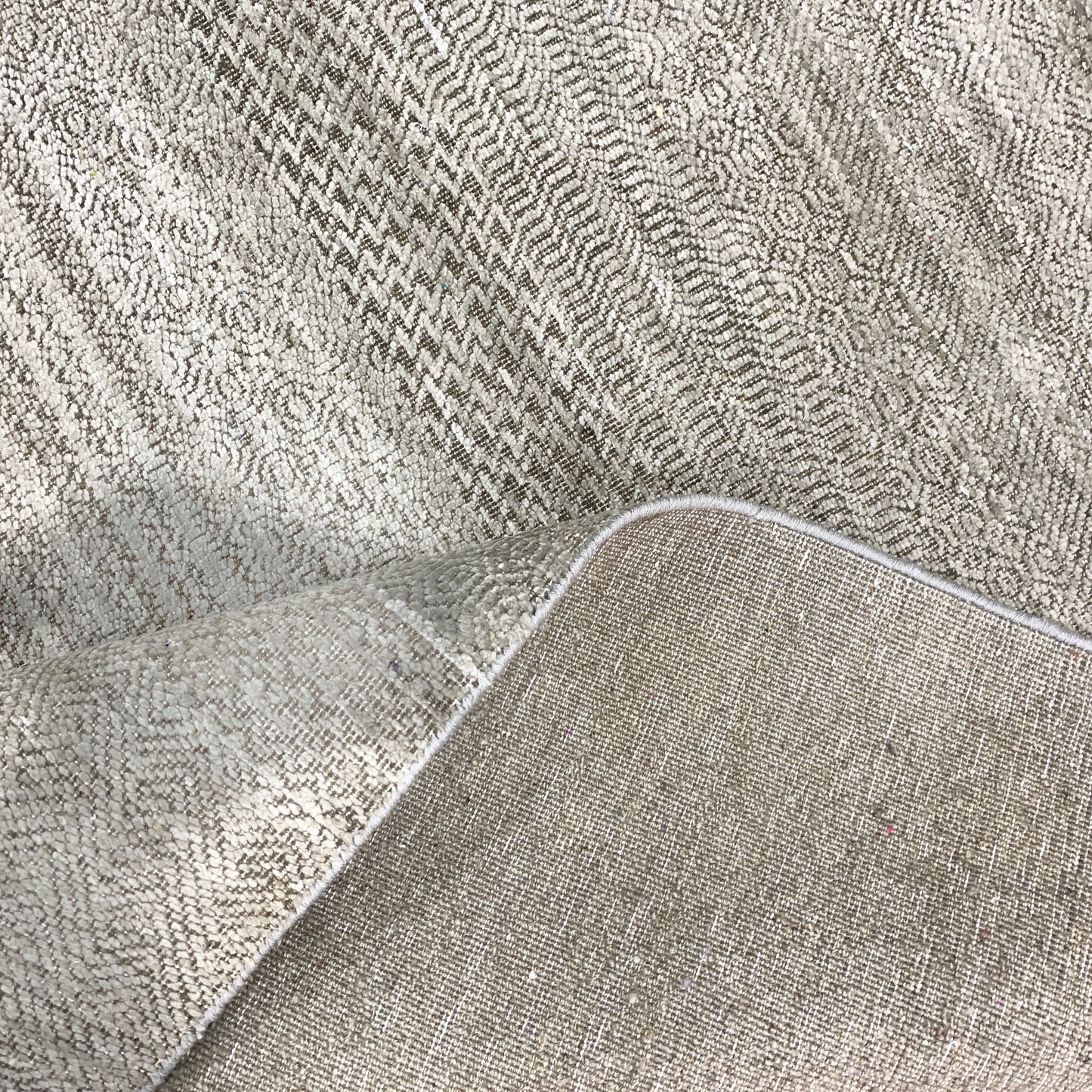 Modern Grass Beige and Grey Silk and Wool Handknotted 7.11x9.8Ft 240x235Cms Area Rug