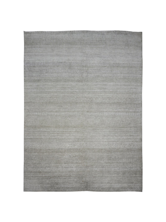 Modern Grass Beige and Grey Silk and Wool Handknotted Area Rug