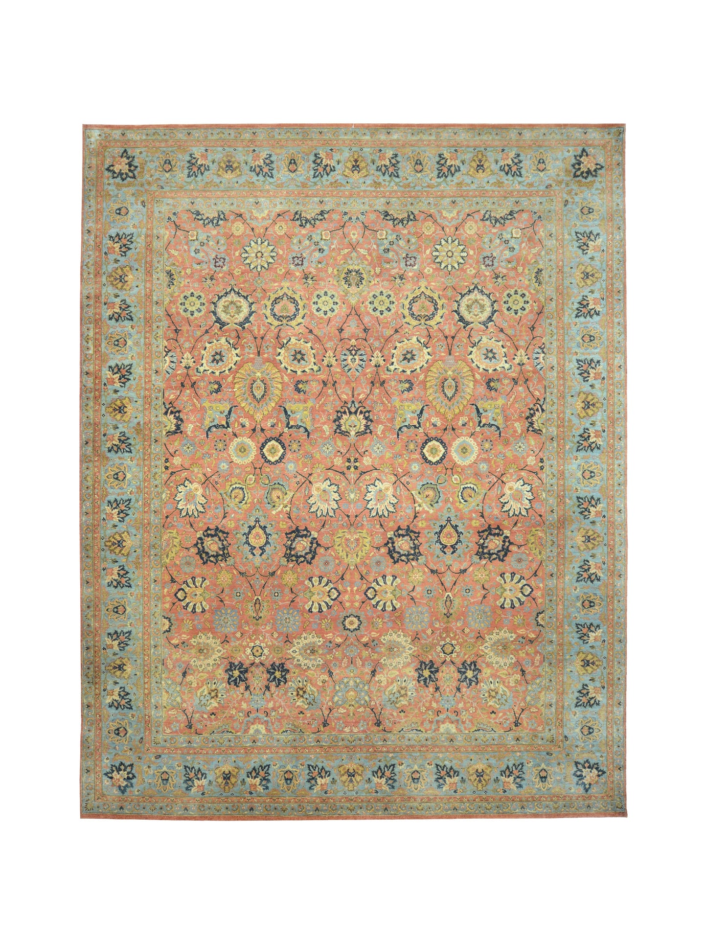Get trendy with Lamani Rust, Light Blue and Multy Luxury Traditional  Pure Wool Handknotted Area Rug - Traditional Rugs available at Jaipur Oriental Rugs. Grab yours for $5115.00 today!