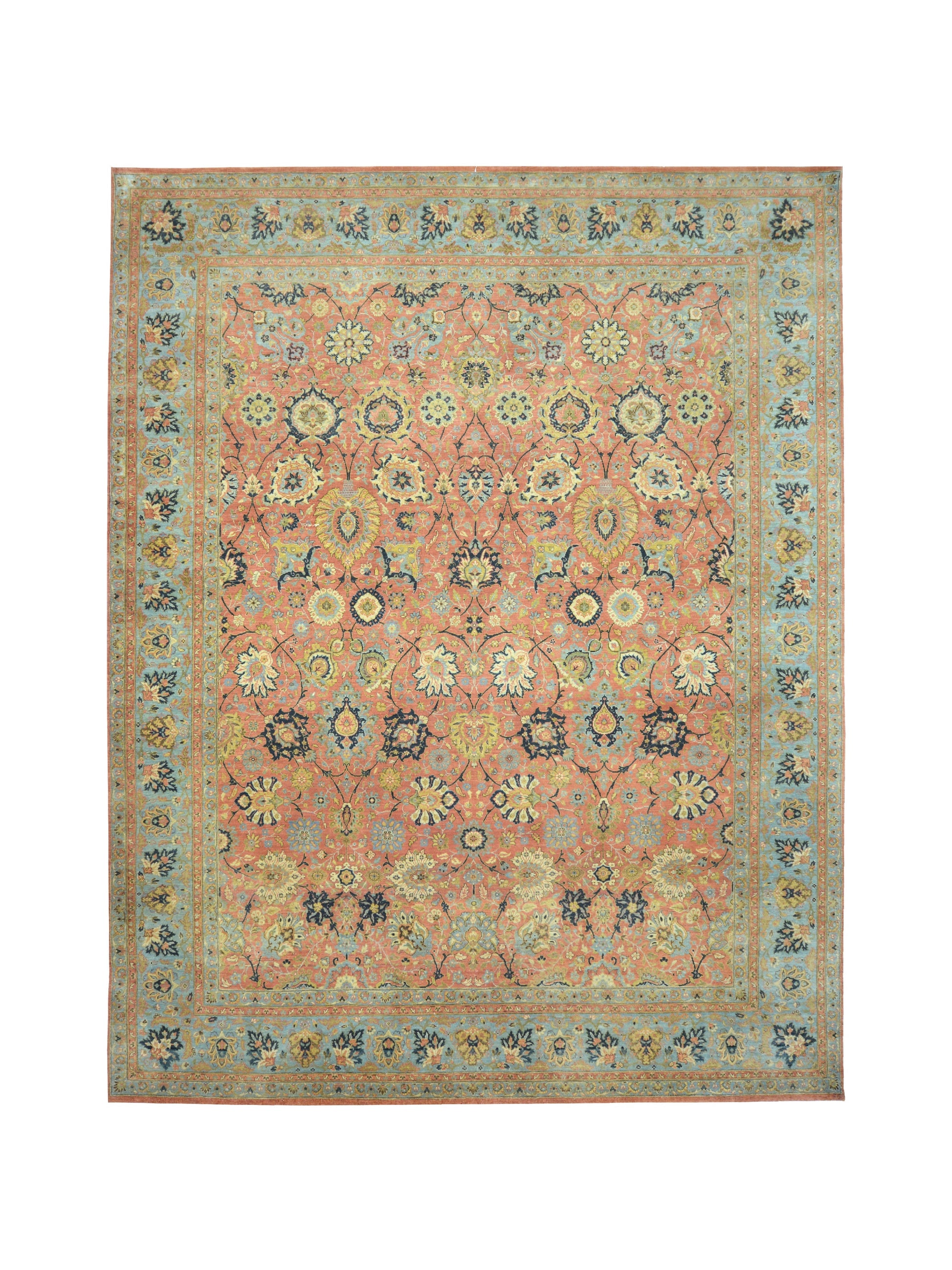 Get trendy with Lamani Rust, Light Blue and Multy Luxury Traditional  Pure Wool Handknotted Area Rug - Traditional Rugs available at Jaipur Oriental Rugs. Grab yours for $5115.00 today!