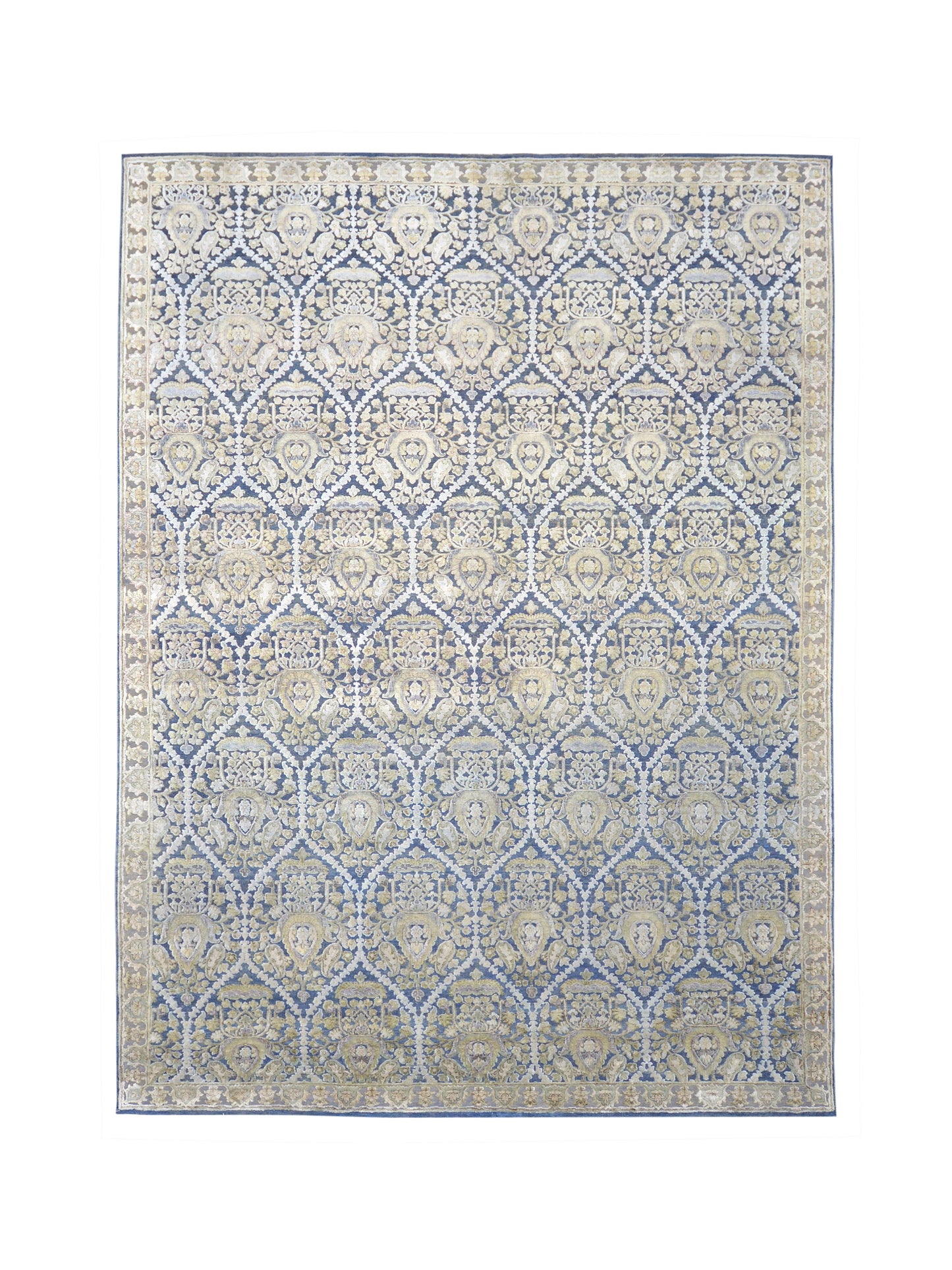 Blue Ivory, Silk Wool Oxidized Transitional Handknotted 8.10x12.0Ft 268x366Cms Area Rug