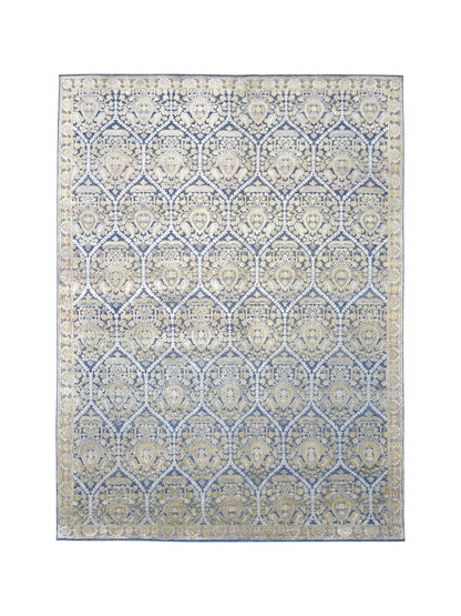 Blue Ivory, Silk Wool Oxidized Transitional Handknotted 8.10x12.0Ft 268x366Cms Area Rug
