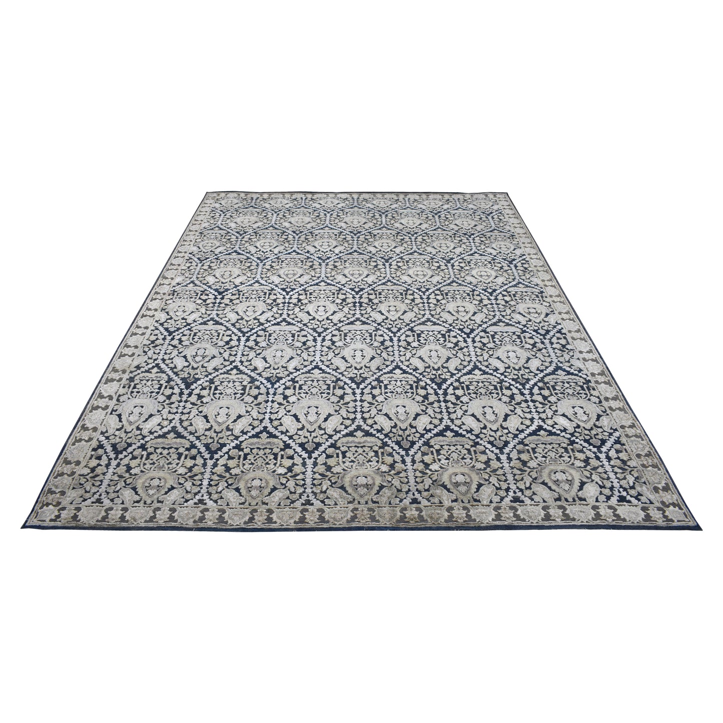 Blue Ivory, Silk Wool Oxidized Transitional Handknotted 8.10x12.0Ft 268x366Cms Area Rug