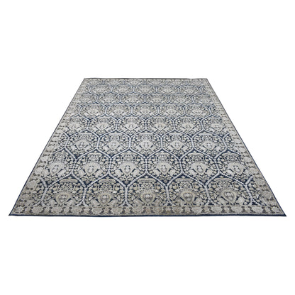 Blue Ivory, Silk Wool Oxidized Transitional Handknotted 8.10x12.0Ft 268x366Cms Area Rug