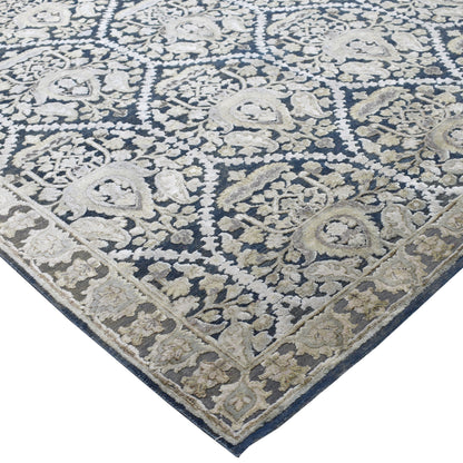 Blue Ivory, Silk Wool Oxidized Transitional Handknotted 8.10x12.0Ft 268x366Cms Area Rug