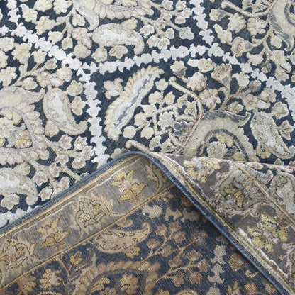 Blue Ivory, Silk Wool Oxidized Transitional Handknotted 8.10x12.0Ft 268x366Cms Area Rug