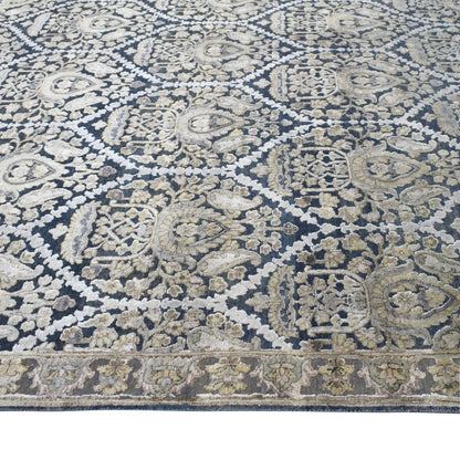 Blue Ivory, Silk Wool Oxidized Transitional Handknotted 8.10x12.0Ft 268x366Cms Area Rug
