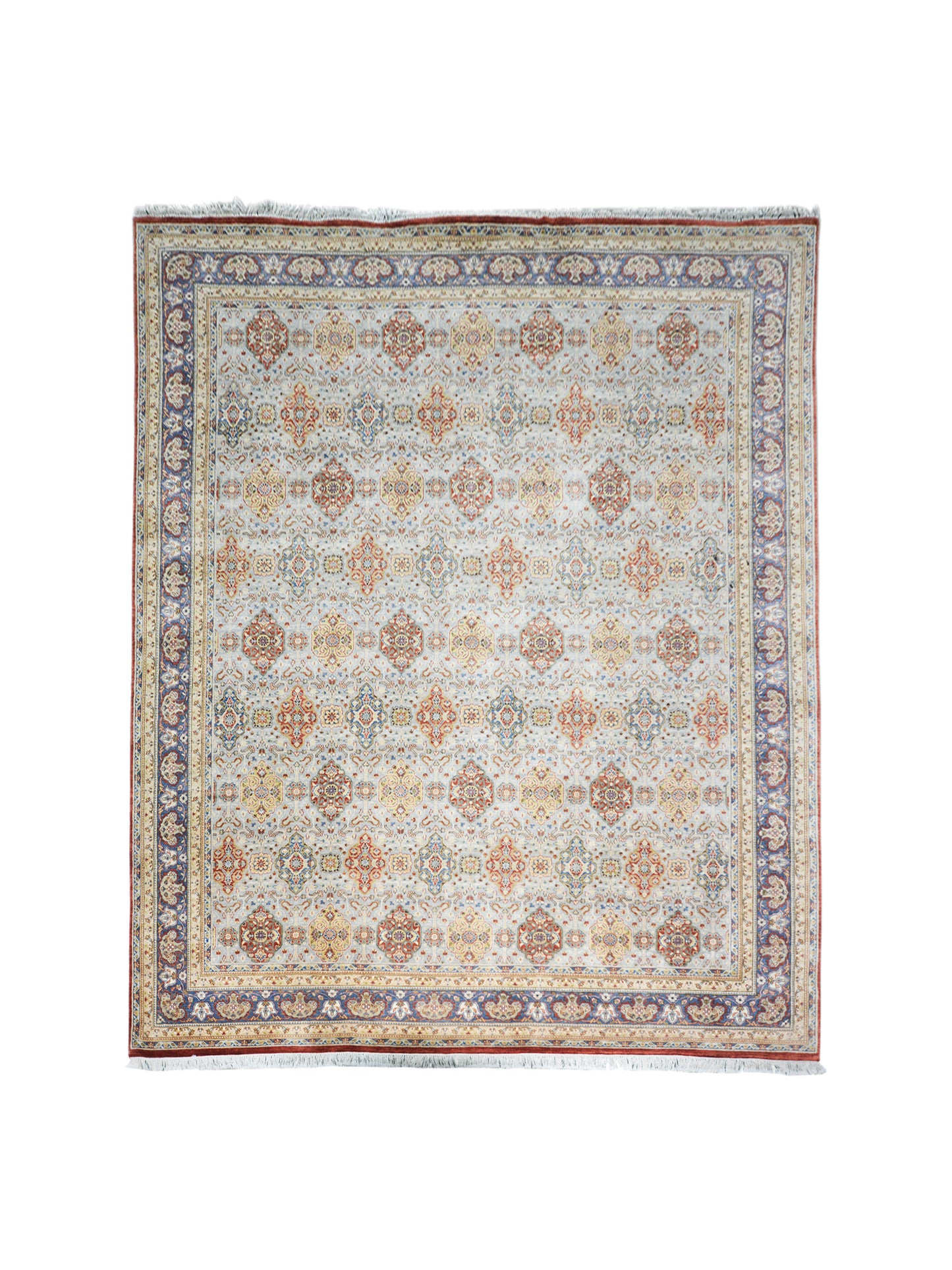 Garden Ivory, Blue and red Traditional Pure Wool Luxury Handknotted Area Rug