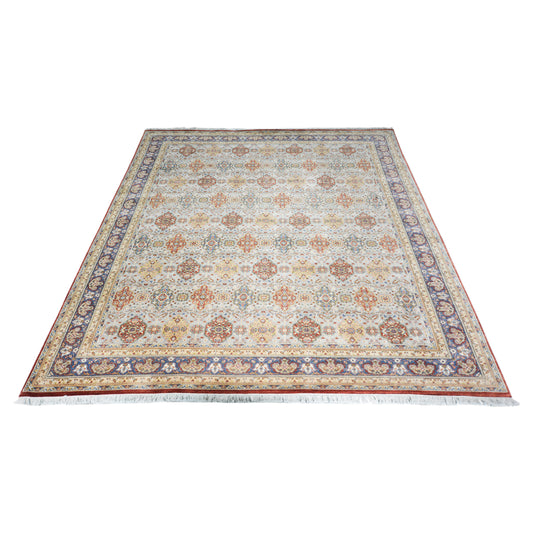Garden Ivory, Blue and red Traditional Pure Wool Luxury Handknotted 7.11x9.7Ft 242x290Cms Area Rug