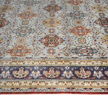 Garden Ivory, Blue and red Traditional Pure Wool Luxury Handknotted Area Rug