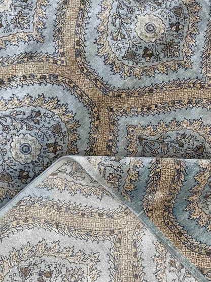 Blue and Camel, Pure Silk Regular Transitional Handknotted 8.0x10.0Ft 244x305Cms Area Rug