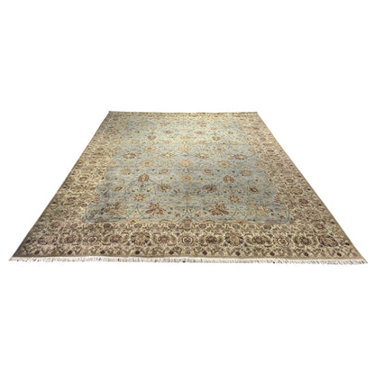 L.Blue and Ivory, Pure Wool Regular Traditional Handknotted 12.1x14.11Ft 369x454Cms Area Rug