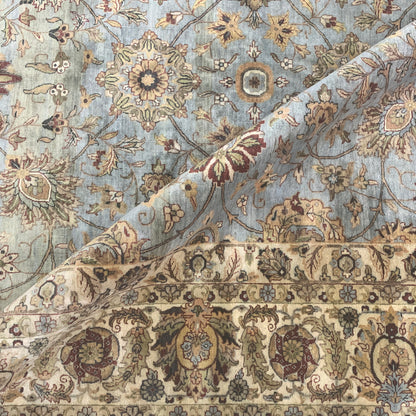 L.Blue and Ivory, Pure Wool Regular Traditional Handknotted 12.1x14.11Ft 369x454Cms Area Rug