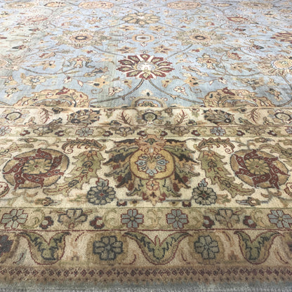 L.Blue and Ivory, Pure Wool Regular Traditional Handknotted 12.1x14.11Ft 369x454Cms Area Rug