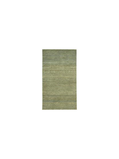 Olive Green Viscose and Wool Modern Handknotted Area Rug