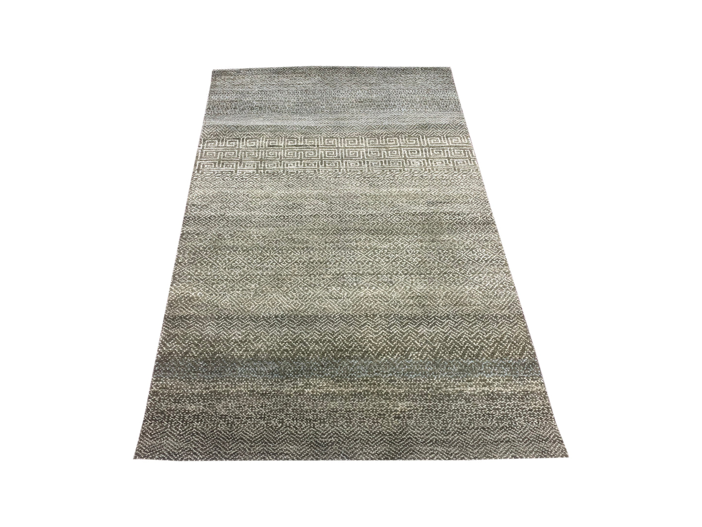 Olive Green Viscose and Wool Modern Handknotted Area Rug