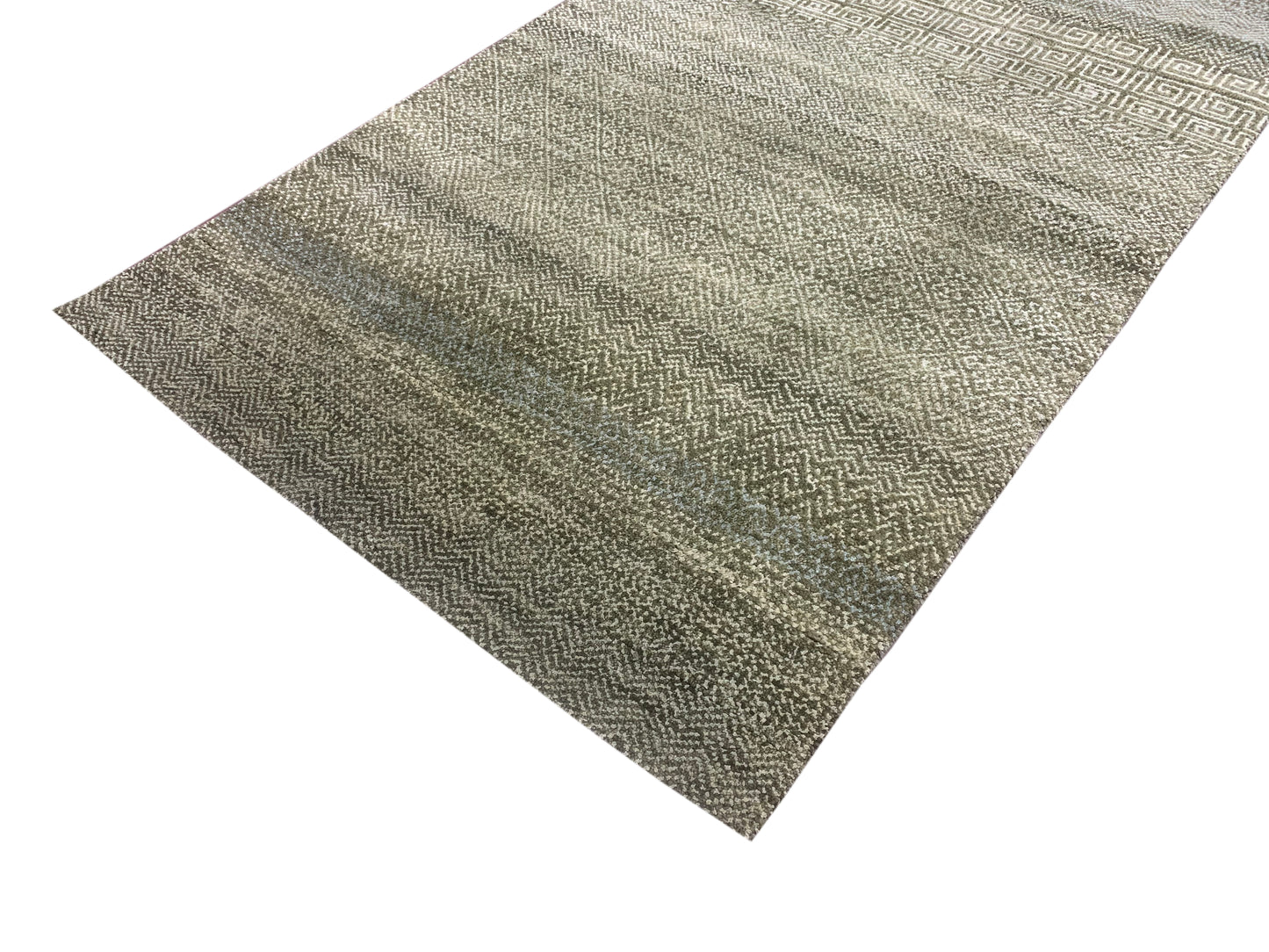 Olive Green Viscose and Wool Modern Handknotted Area Rug