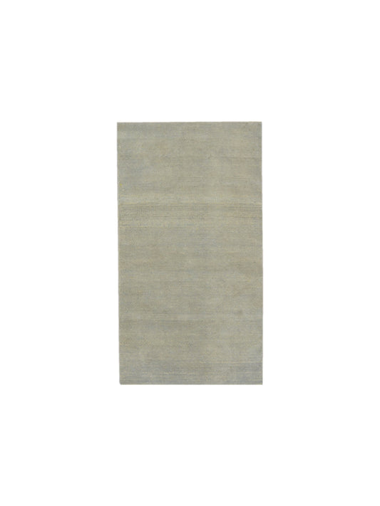 L.Green and Grey, Assorted Silk and Wool Regular Modern Handknotted 2.11x5.3Ft 89x161Cms Area Rug