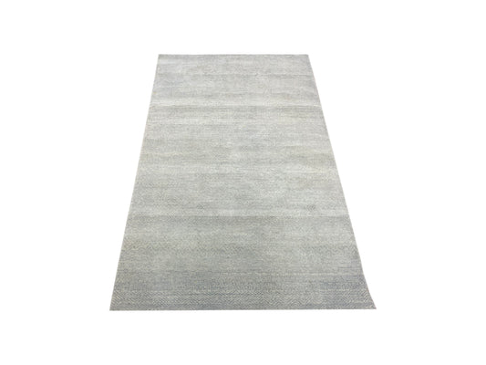 L.Green and Grey, Assorted Silk and Wool Regular Modern Handknotted 2.11x5.3Ft 89x161Cms Area Rug