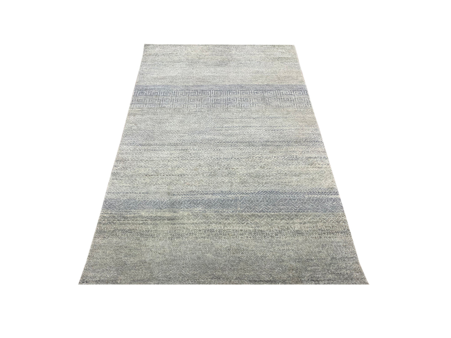 Grey and Green, Silk and Wool Oxidized Modern Handknotted 2.11x5.3Ft 88x160Cms Area Rug