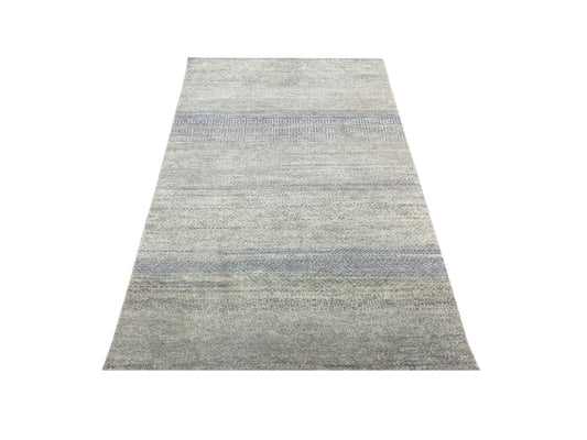 Grey and Green, Silk and Wool Oxidized Modern Handknotted 2.11x5.3Ft 88x160Cms Area Rug