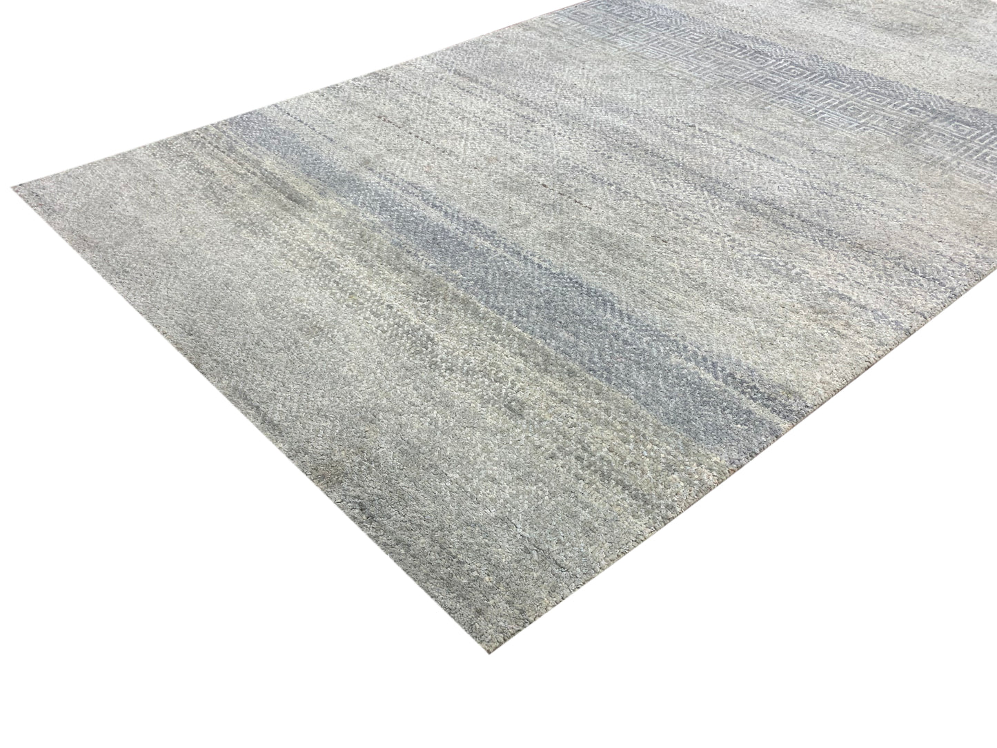 Grey and Green, Silk and Wool Oxidized Modern Handknotted 2.11x5.3Ft 88x160Cms Area Rug