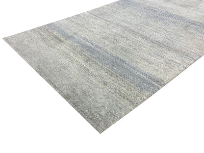 Grey and Green, Silk and Wool Oxidized Modern Handknotted 2.11x5.3Ft 88x160Cms Area Rug