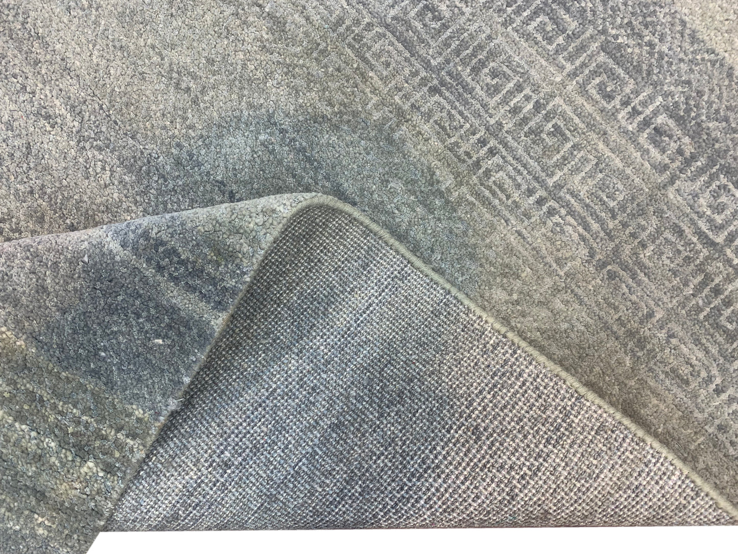 Grey and Green, Silk and Wool Oxidized Modern Handknotted 2.11x5.3Ft 88x160Cms Area Rug