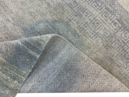 Grey and Green, Silk and Wool Oxidized Modern Handknotted 2.11x5.3Ft 88x160Cms Area Rug