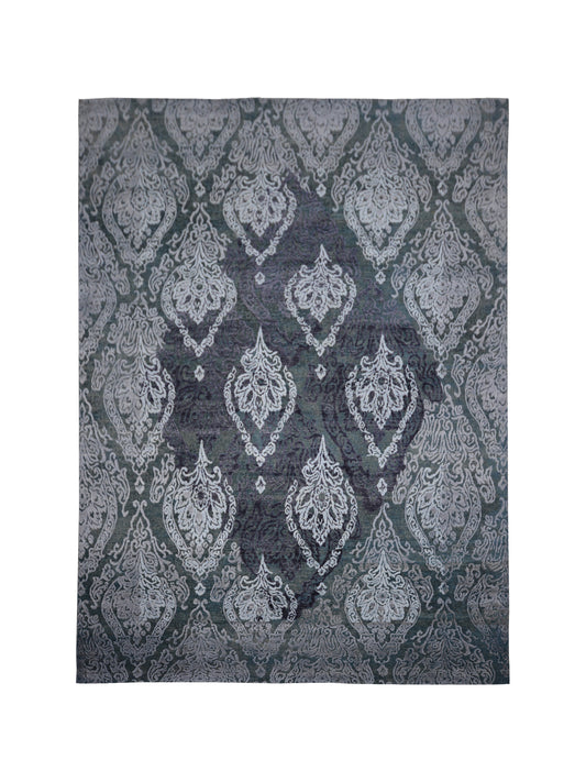 Lantern Damask Grey, Silver and Lavender Transitional Handknotted Area Rug