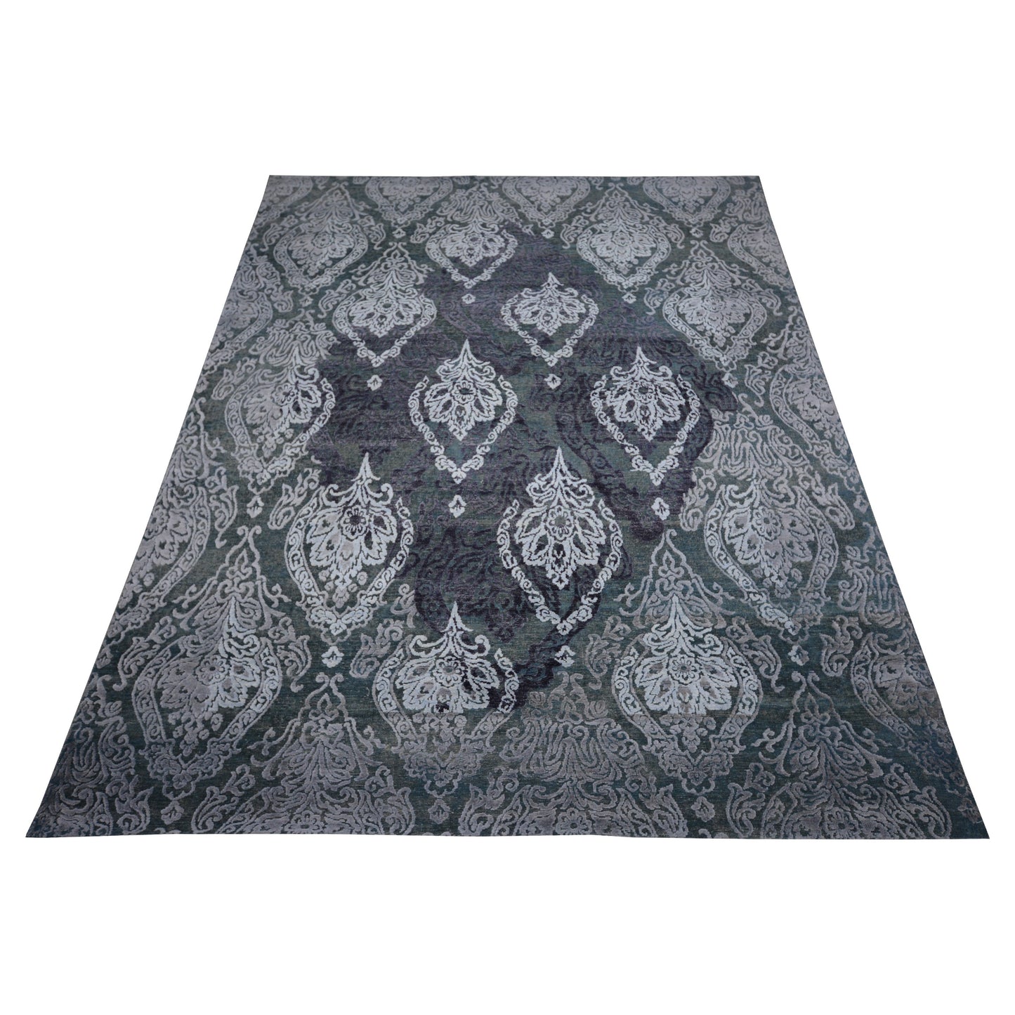 Get trendy with Lantern Damask Grey, Silver and Lavender Transitional Handknotted Area Rug - Contemporary Rugs available at Jaipur Oriental Rugs. Grab yours for $4195.00 today!