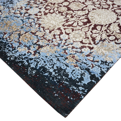 Erased Black, Blue and Red Transitional Agra Handknotted Area Rug