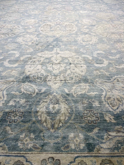 Blue and Silver Pure Silk Traditional Luxury Handknotted Area Rug