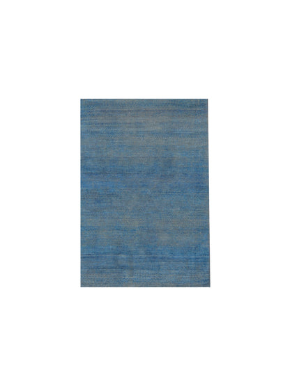 Silver Blue Silk Wool Modern Handknotted Area Rug 4.5x5.11Ft 134x180Cms