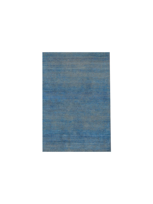 Silver Blue Silk Wool Modern Handknotted Area Rug 4.5x5.11Ft 134x180Cms