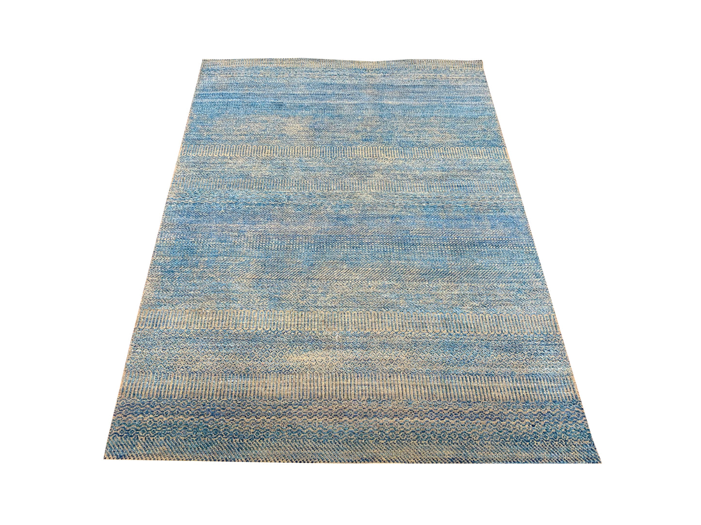 Silver Blue Silk Wool Modern Handknotted Area Rug 4.5x5.11Ft 134x180Cms