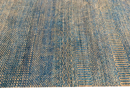 Silver Blue Silk Wool Modern Handknotted Area Rug 4.5x5.11Ft 134x180Cms