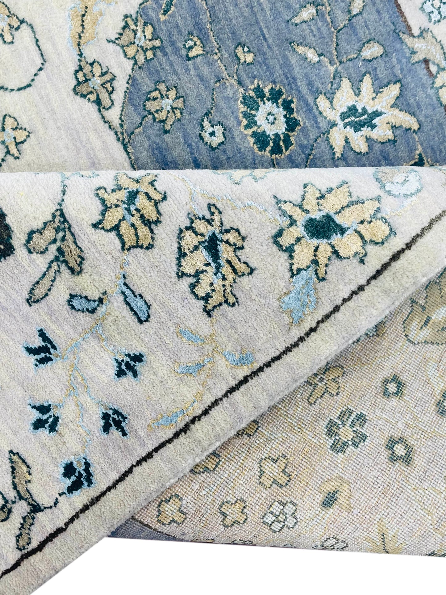 Ivory and Grey, Silk and Wool Hi-Lo Traditional Handknotted 8.0x10.2Ft 244x308Cms Area Rug