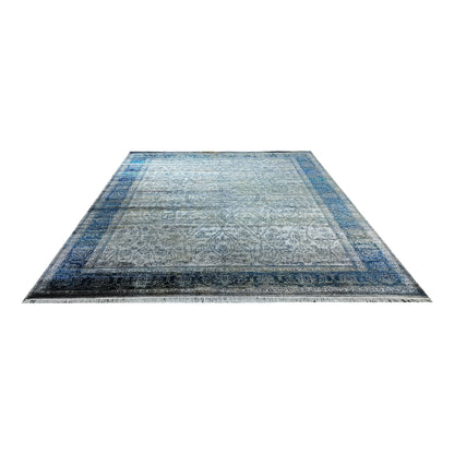Grey Blue, Pure Viscose Traditional Handknotted 8.11x12.0Ft 270x365Cms Area Rug