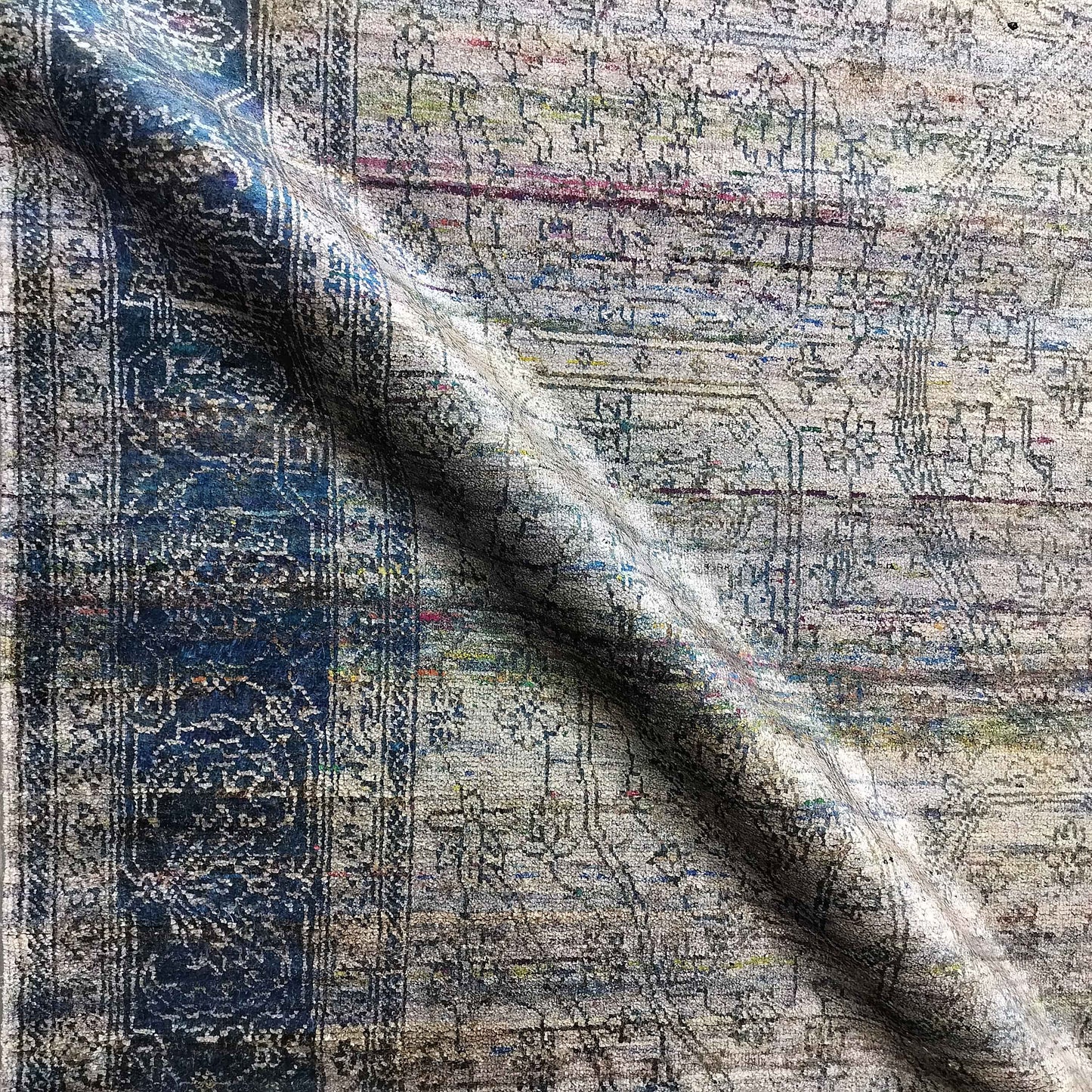 Grey Blue, Pure Viscose Traditional Handknotted 8.11x12.0Ft 270x365Cms Area Rug