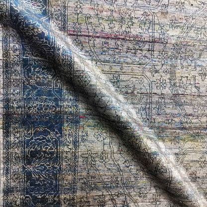 Grey Blue, Pure Viscose Traditional Handknotted 8.11x12.0Ft 270x365Cms Area Rug