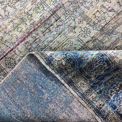 Grey Blue, Pure Viscose Traditional Handknotted 8.11x12.0Ft 270x365Cms Area Rug