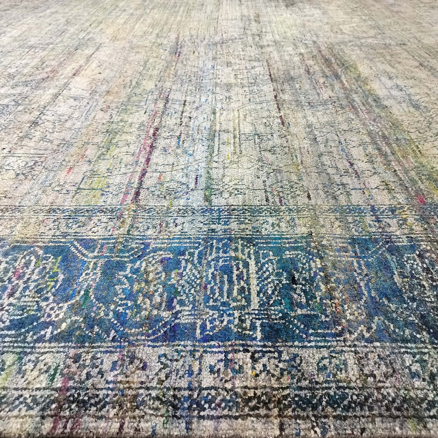 Grey Blue, Pure Viscose Traditional Handknotted 8.11x12.0Ft 270x365Cms Area Rug
