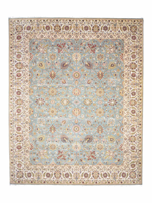 L.Blue and Ivory, Pure Wool Regular Traditional Handknotted 12.2x14.11Ft 370x446Cms Area Rug