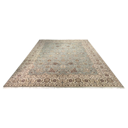 L.Blue and Ivory, Pure Wool Regular Traditional Handknotted 12.2x14.11Ft 370x446Cms Area Rug