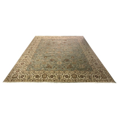 L.Blue and Ivory, Pure Wool Regular Traditional Handknotted 12.2x14.11Ft 370x446Cms Area Rug