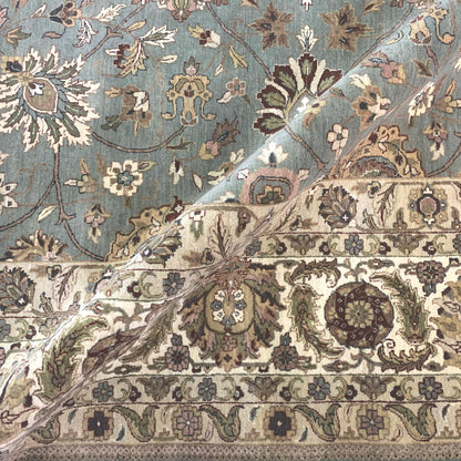 L.Blue and Ivory, Pure Wool Regular Traditional Handknotted 12.2x14.11Ft 370x446Cms Area Rug